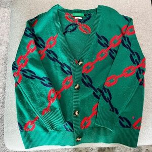 Green w/ red and navy chain cardigan